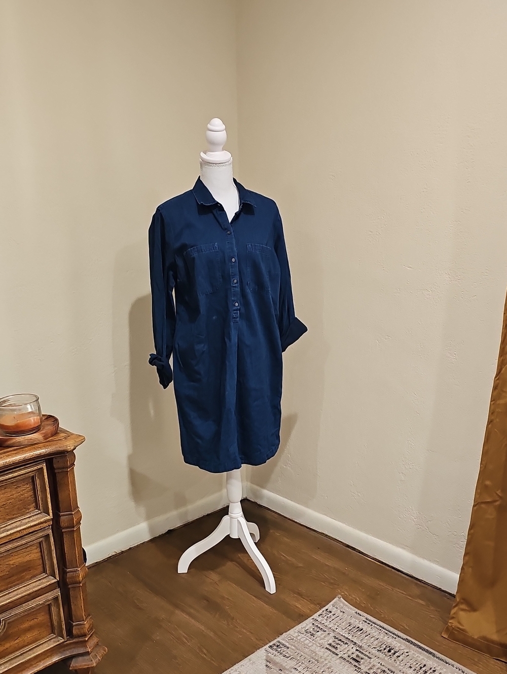 BNWT OLD NAVY Dark Denim Dress L classic Boho Bohemian Prep Preppy  cottagecore